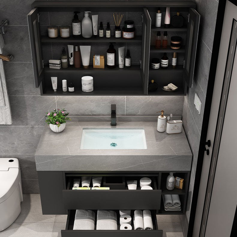 Wall Mount Mirror Included Sink Vanity with Drawers Faucet for Bathroom Clearhalo 'Bathroom Remodel & Bathroom Fixtures' 'Bathroom Vanities' 'bathroom_vanities' 'Home Improvement' 'home_improvement' 'home_improvement_bathroom_vanities' 7905453