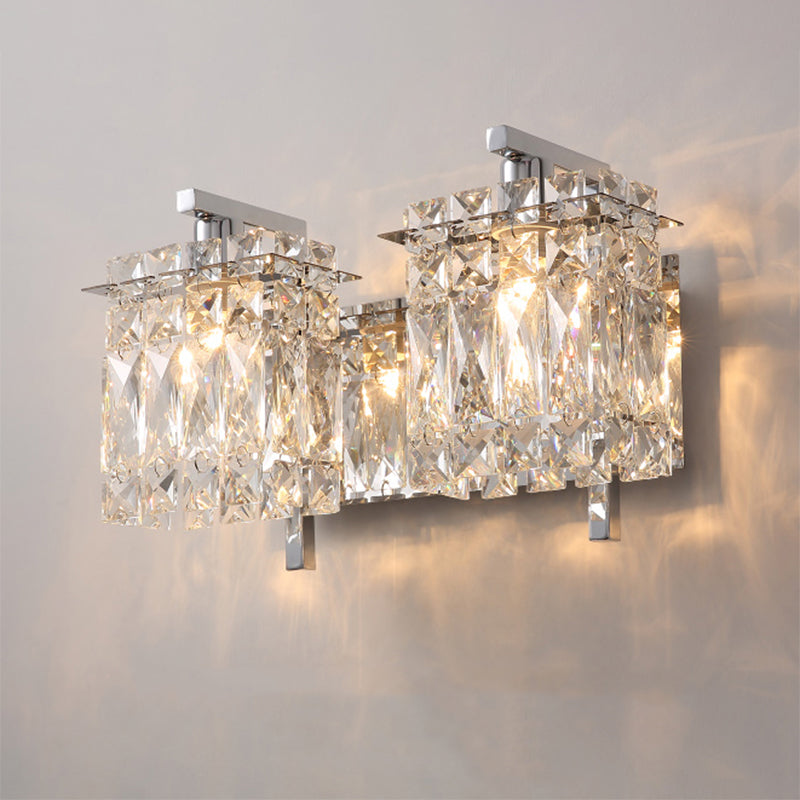 Faceted Crystal Rectangle Wall Lighting Fixture Modernism 1/2-Light Bedroom Sconce Light in Gold/Chrome Clearhalo 'Cast Iron' 'Glass' 'Industrial' 'Modern wall lights' 'Modern' 'Tiffany' 'Traditional wall lights' 'Wall Lamps & Sconces' 'Wall Lights' Lighting' 790546