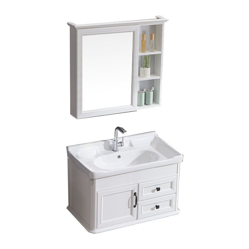 Wall Mount Mirror Included Sink Vanity with Sink for Bathroom Vanity & Faucet & Mirror Cabinet 28"L x 19"W x 20"H White Clearhalo 'Bathroom Remodel & Bathroom Fixtures' 'Bathroom Vanities' 'bathroom_vanities' 'Home Improvement' 'home_improvement' 'home_improvement_bathroom_vanities' 7905592