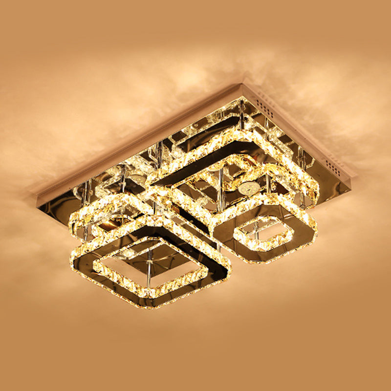 Multi-Square LED Semi Flush Light Contemporary Chrome Crystal Inserted Ceiling Mounted Lamp Clearhalo 'Ceiling Lights' 'Close To Ceiling Lights' 'Close to ceiling' 'Semi-flushmount' Lighting' 790622