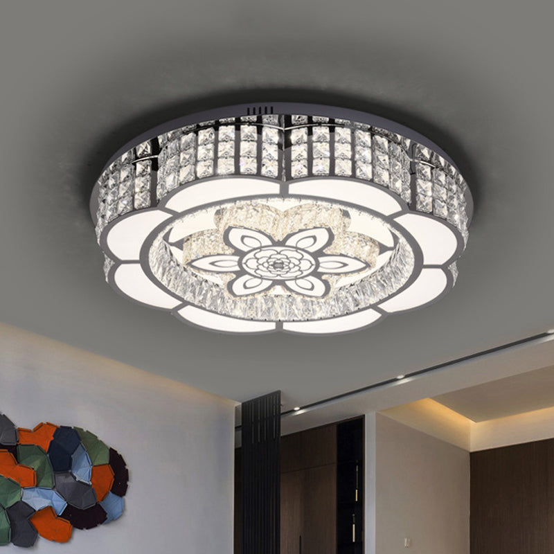 Modern Flower LED Ceiling Flush Mount Crystal Embedded Flushmount Lighting in Chrome, 23.5"/31.5" Wide Chrome 31.5" Clearhalo 'Ceiling Lights' 'Close To Ceiling Lights' 'Close to ceiling' 'Flush mount' Lighting' 790640