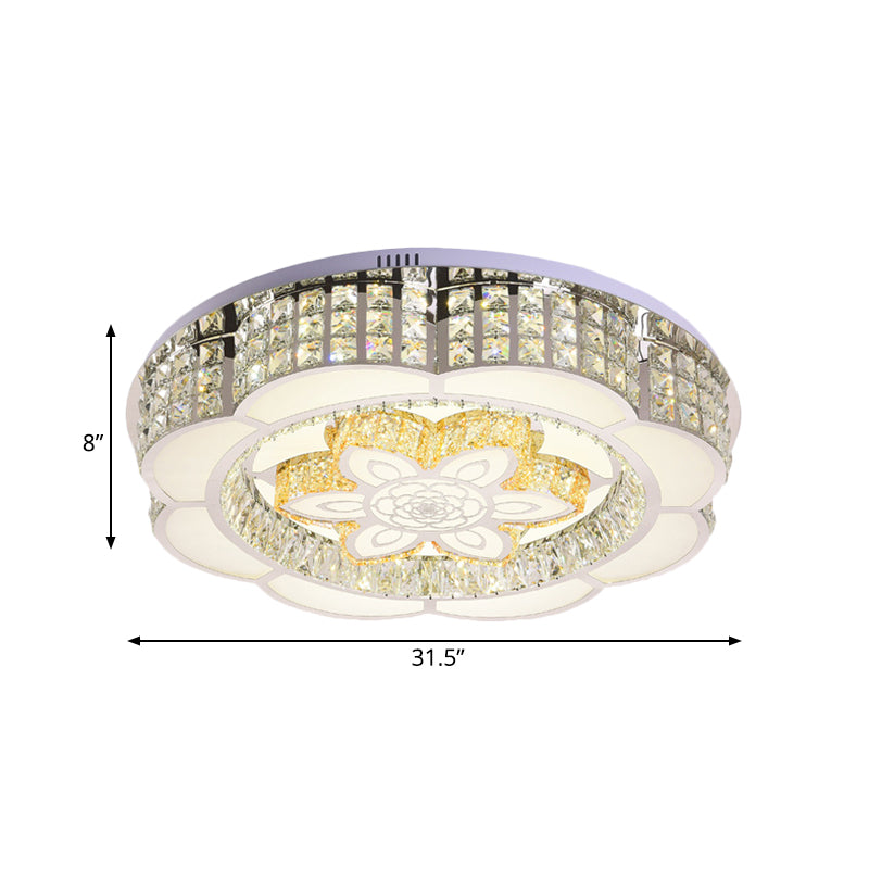 Modern Flower LED Ceiling Flush Mount Crystal Embedded Flushmount Lighting in Chrome, 23.5"/31.5" Wide Clearhalo 'Ceiling Lights' 'Close To Ceiling Lights' 'Close to ceiling' 'Flush mount' Lighting' 790643