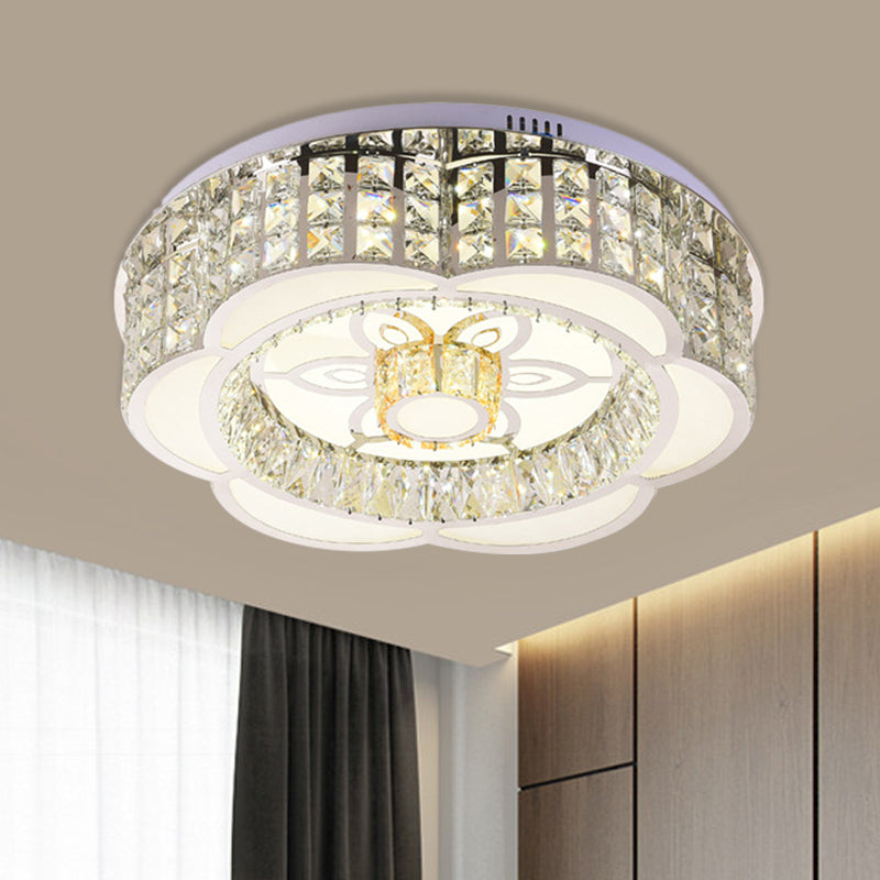 Modern Flower LED Ceiling Flush Mount Crystal Embedded Flushmount Lighting in Chrome, 23.5"/31.5" Wide Chrome 23.5" Clearhalo 'Ceiling Lights' 'Close To Ceiling Lights' 'Close to ceiling' 'Flush mount' Lighting' 790644