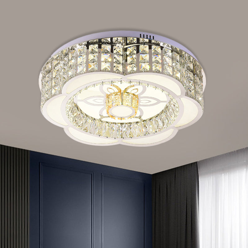 Modern Flower LED Ceiling Flush Mount Crystal Embedded Flushmount Lighting in Chrome, 23.5"/31.5" Wide Clearhalo 'Ceiling Lights' 'Close To Ceiling Lights' 'Close to ceiling' 'Flush mount' Lighting' 790645