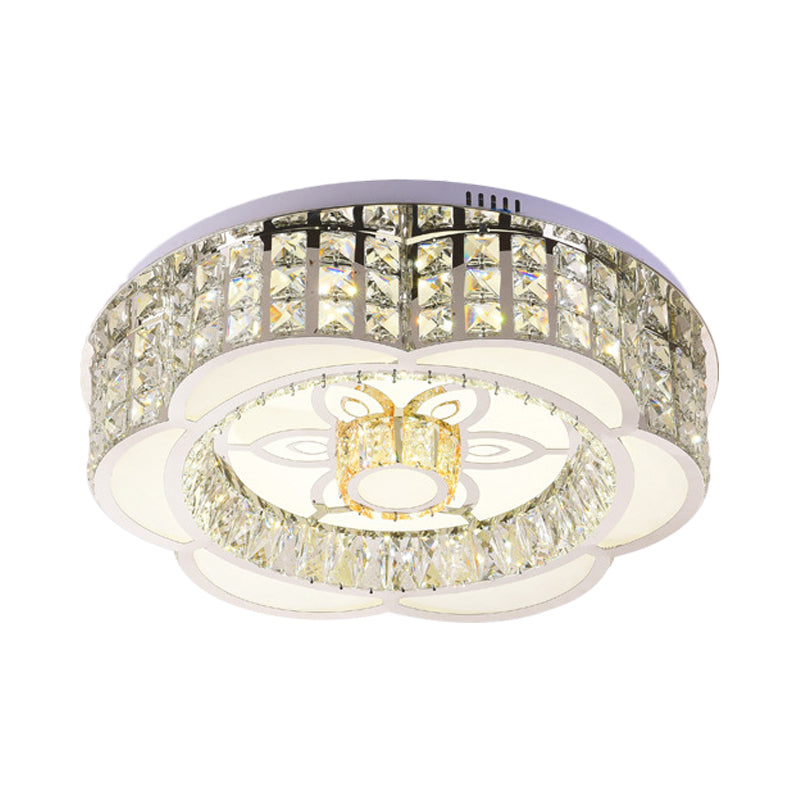 Modern Flower LED Ceiling Flush Mount Crystal Embedded Flushmount Lighting in Chrome, 23.5"/31.5" Wide Clearhalo 'Ceiling Lights' 'Close To Ceiling Lights' 'Close to ceiling' 'Flush mount' Lighting' 790647
