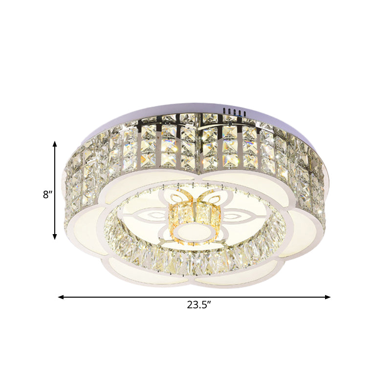 Modern Flower LED Ceiling Flush Mount Crystal Embedded Flushmount Lighting in Chrome, 23.5"/31.5" Wide Clearhalo 'Ceiling Lights' 'Close To Ceiling Lights' 'Close to ceiling' 'Flush mount' Lighting' 790648