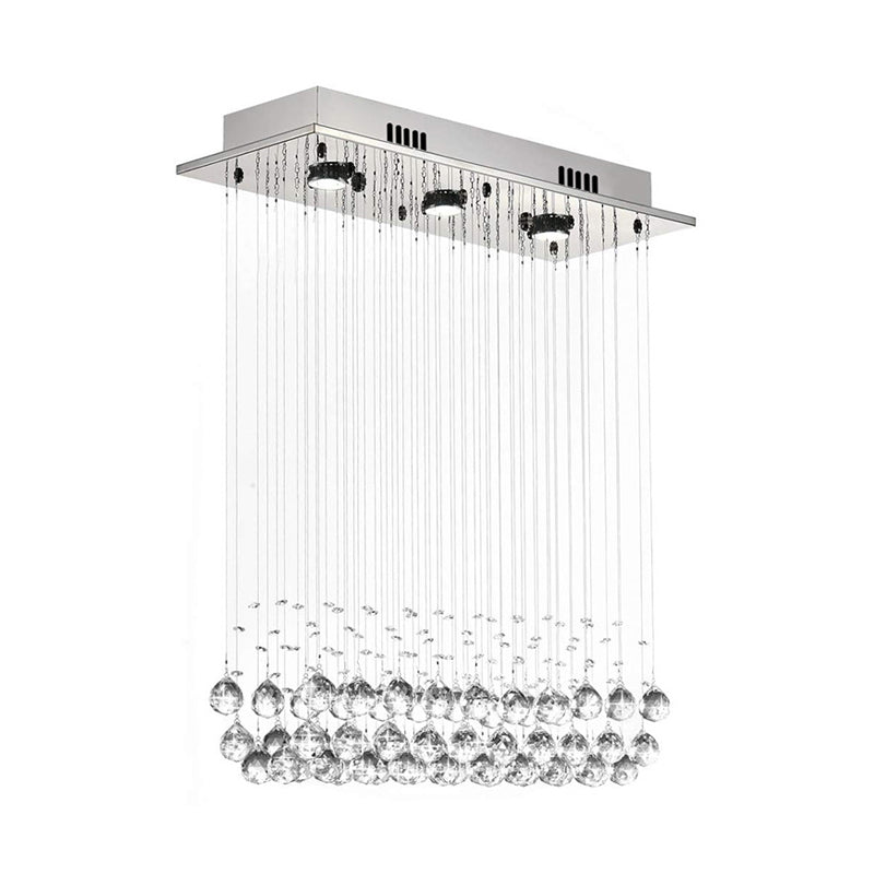 Dangling Crystal Ball LED Flush Light Modern Chrome Rectangular Dining Room Ceiling Mount Lamp Clearhalo 'Ceiling Lights' 'Close To Ceiling Lights' 'Close to ceiling' 'Flush mount' Lighting' 790712