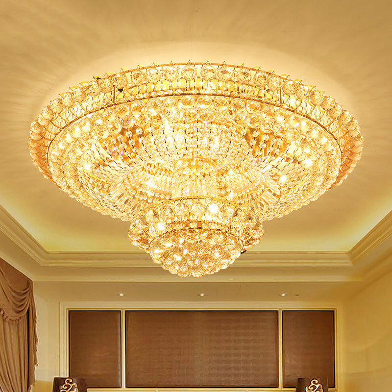 Crystal Beaded LED Ceiling Flush Mount Modern Stylish Gold Rounded Parlor Flush Light Fixture Clearhalo 'Ceiling Lights' 'Close To Ceiling Lights' 'Close to ceiling' 'Flush mount' Lighting' 790751