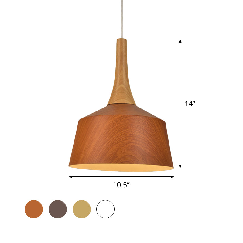1 Bulb Barn Suspension Light Farm Style White/Red Brown/Coffee Aluminum Hanging Lamp Kit with Wooden Cap Clearhalo 'Art Deco Pendants' 'Cast Iron' 'Ceiling Lights' 'Ceramic' 'Crystal' 'Industrial Pendants' 'Industrial' 'Metal' 'Middle Century Pendants' 'Pendant Lights' 'Pendants' 'Tiffany' Lighting' 790819