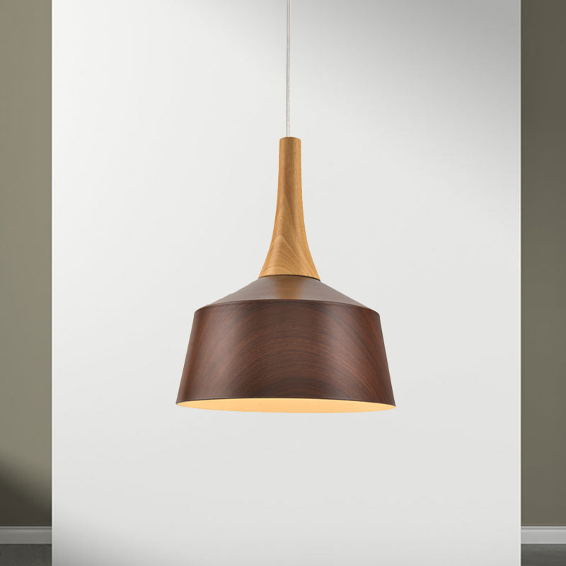 1 Bulb Barn Suspension Light Farm Style White/Red Brown/Coffee Aluminum Hanging Lamp Kit with Wooden Cap Clearhalo 'Art Deco Pendants' 'Cast Iron' 'Ceiling Lights' 'Ceramic' 'Crystal' 'Industrial Pendants' 'Industrial' 'Metal' 'Middle Century Pendants' 'Pendant Lights' 'Pendants' 'Tiffany' Lighting' 790822