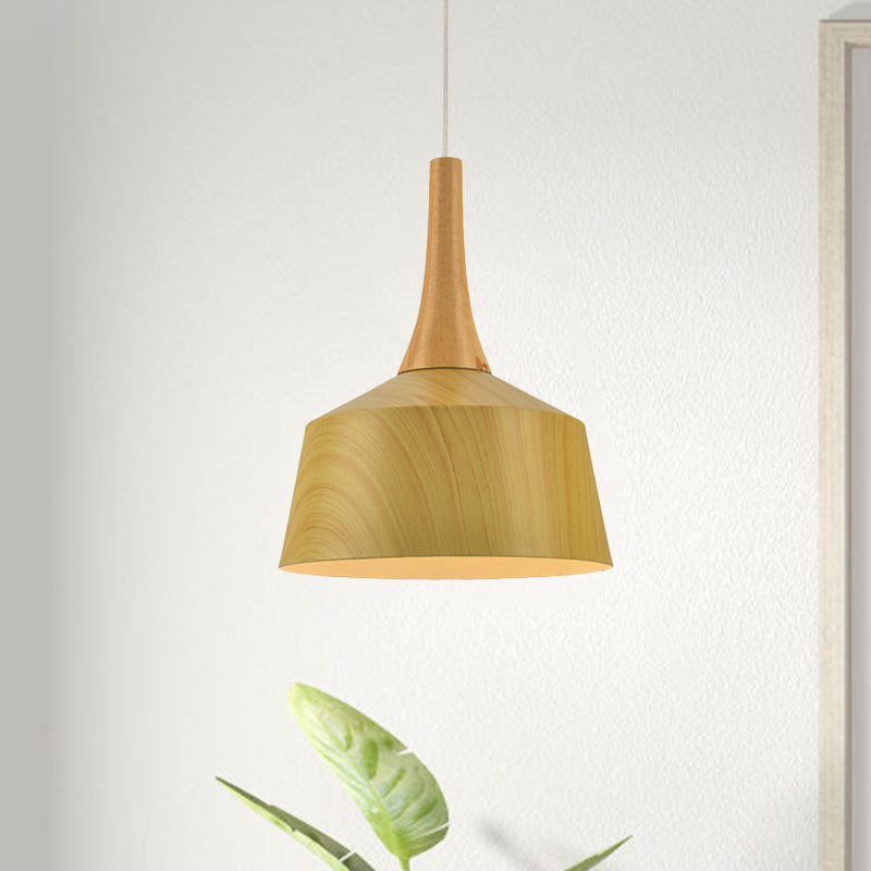 1 Bulb Barn Suspension Light Farm Style White/Red Brown/Coffee Aluminum Hanging Lamp Kit with Wooden Cap Clearhalo 'Art Deco Pendants' 'Cast Iron' 'Ceiling Lights' 'Ceramic' 'Crystal' 'Industrial Pendants' 'Industrial' 'Metal' 'Middle Century Pendants' 'Pendant Lights' 'Pendants' 'Tiffany' Lighting' 790826