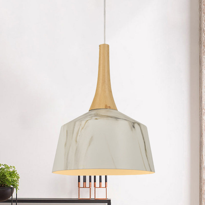 1 Bulb Barn Suspension Light Farm Style White/Red Brown/Coffee Aluminum Hanging Lamp Kit with Wooden Cap White Clearhalo 'Art Deco Pendants' 'Cast Iron' 'Ceiling Lights' 'Ceramic' 'Crystal' 'Industrial Pendants' 'Industrial' 'Metal' 'Middle Century Pendants' 'Pendant Lights' 'Pendants' 'Tiffany' Lighting' 790828