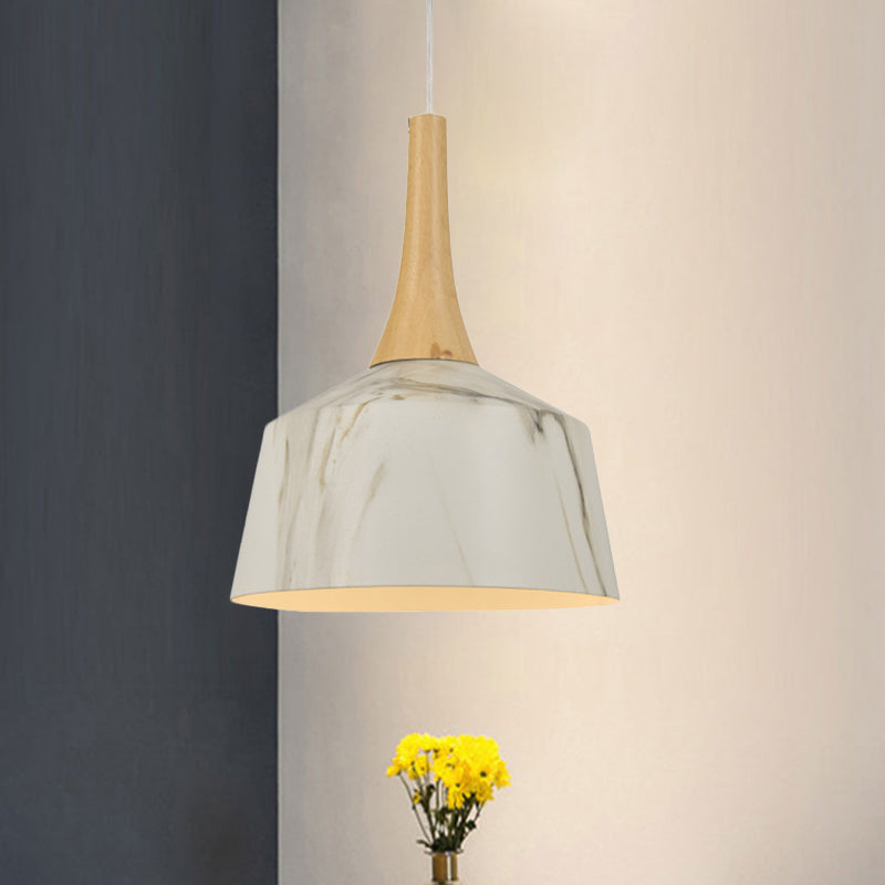 1 Bulb Barn Suspension Light Farm Style White/Red Brown/Coffee Aluminum Hanging Lamp Kit with Wooden Cap Clearhalo 'Art Deco Pendants' 'Cast Iron' 'Ceiling Lights' 'Ceramic' 'Crystal' 'Industrial Pendants' 'Industrial' 'Metal' 'Middle Century Pendants' 'Pendant Lights' 'Pendants' 'Tiffany' Lighting' 790829