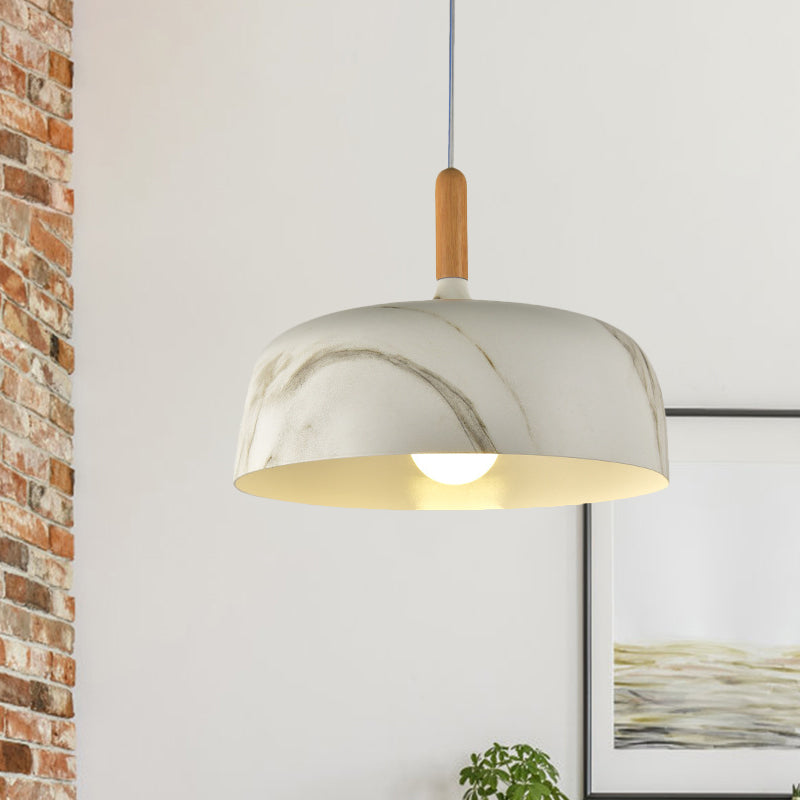 Bowl Aluminum Suspension Lamp Farmhouse 1 Head Bedroom Hanging Ceiling Light in White/Green/Red Brown White Clearhalo 'Art Deco Pendants' 'Cast Iron' 'Ceiling Lights' 'Ceramic' 'Crystal' 'Industrial Pendants' 'Industrial' 'Metal' 'Middle Century Pendants' 'Pendant Lights' 'Pendants' 'Tiffany' Lighting' 790832