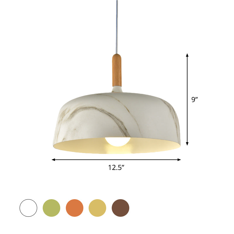 Bowl Aluminum Suspension Lamp Farmhouse 1 Head Bedroom Hanging Ceiling Light in White/Green/Red Brown Clearhalo 'Art Deco Pendants' 'Cast Iron' 'Ceiling Lights' 'Ceramic' 'Crystal' 'Industrial Pendants' 'Industrial' 'Metal' 'Middle Century Pendants' 'Pendant Lights' 'Pendants' 'Tiffany' Lighting' 790835