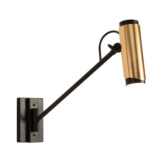 1 Bulb Metal Wall Hanging Light Industrial Black and Gold Cylinder Adjustable Wall Lighting Ideas Clearhalo 'Art deco wall lights' 'Cast Iron' 'Glass' 'Industrial wall lights' 'Industrial' 'Middle century wall lights' 'Modern' 'Rustic wall lights' 'Tiffany' 'Traditional wall lights' 'Wall Lamps & Sconces' 'Wall Lights' Lighting' 790934