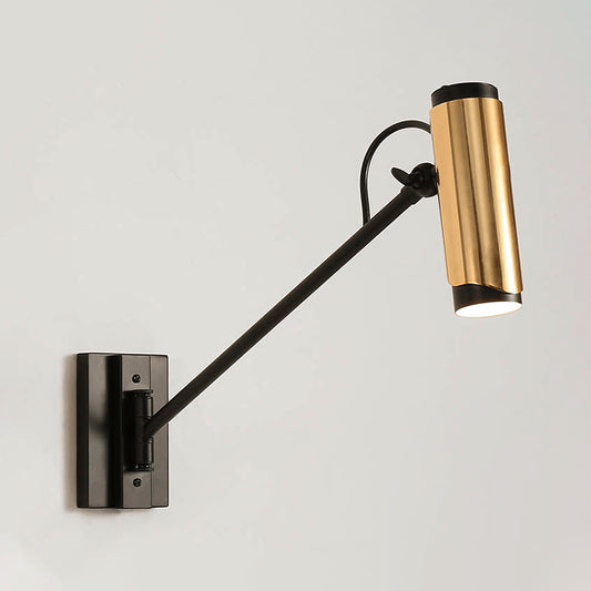 1 Bulb Metal Wall Hanging Light Industrial Black and Gold Cylinder Adjustable Wall Lighting Ideas Clearhalo 'Art deco wall lights' 'Cast Iron' 'Glass' 'Industrial wall lights' 'Industrial' 'Middle century wall lights' 'Modern' 'Rustic wall lights' 'Tiffany' 'Traditional wall lights' 'Wall Lamps & Sconces' 'Wall Lights' Lighting' 790935