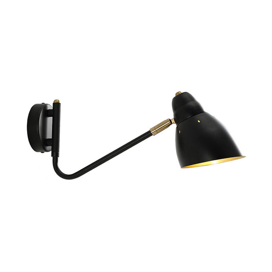 Black 1 Light Wall Lamp Farmhouse Metallic Angled Arm Sconce Light with Dome Shade Clearhalo 'Art deco wall lights' 'Cast Iron' 'Glass' 'Industrial wall lights' 'Industrial' 'Middle century wall lights' 'Modern' 'Rustic wall lights' 'Tiffany' 'Traditional wall lights' 'Wall Lamps & Sconces' 'Wall Lights' Lighting' 790938