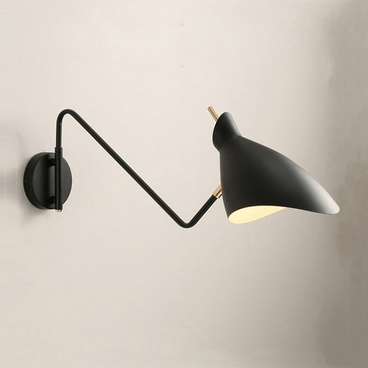 Metal Black/White Wall Light Fixture Waveform 1 Light Warehouse Wall Sconce with Angled Arm for Bedroom Clearhalo 'Art deco wall lights' 'Cast Iron' 'Glass' 'Industrial wall lights' 'Industrial' 'Middle century wall lights' 'Modern' 'Rustic wall lights' 'Tiffany' 'Traditional wall lights' 'Wall Lamps & Sconces' 'Wall Lights' Lighting' 790947