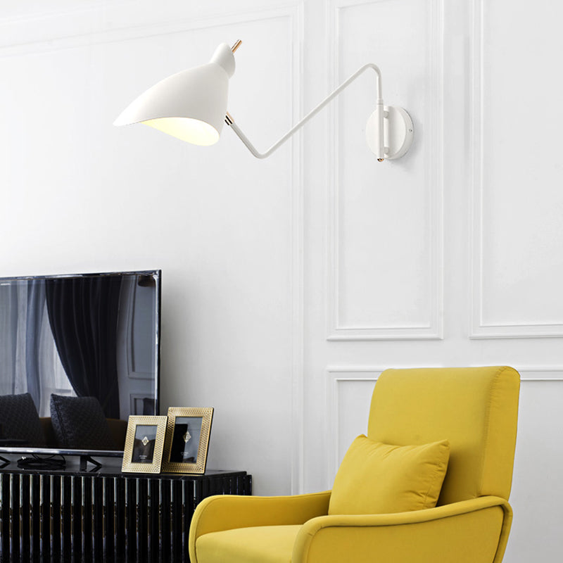 Metal Black/White Wall Light Fixture Waveform 1 Light Warehouse Wall Sconce with Angled Arm for Bedroom Clearhalo 'Art deco wall lights' 'Cast Iron' 'Glass' 'Industrial wall lights' 'Industrial' 'Middle century wall lights' 'Modern' 'Rustic wall lights' 'Tiffany' 'Traditional wall lights' 'Wall Lamps & Sconces' 'Wall Lights' Lighting' 790950