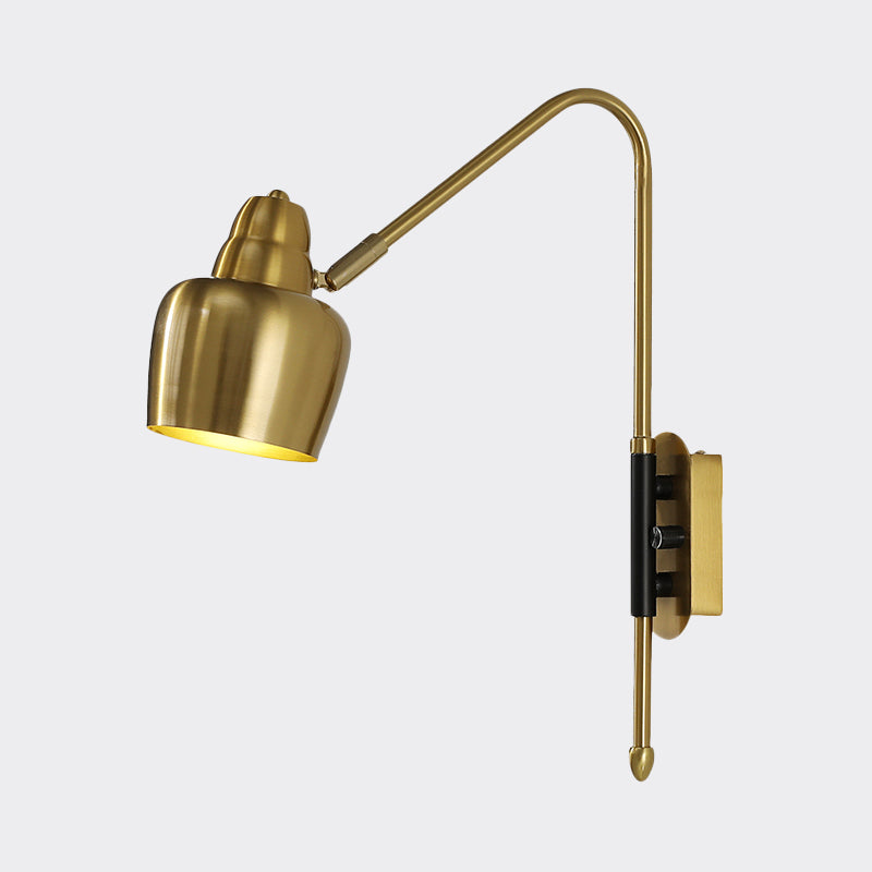 Iron Bowled Wall Mounted Lamp Vintage 1-Light Bedroom Wall Light Sconce in White/Gold with Curved Arm Clearhalo 'Art deco wall lights' 'Cast Iron' 'Glass' 'Industrial wall lights' 'Industrial' 'Middle century wall lights' 'Modern' 'Rustic wall lights' 'Tiffany' 'Traditional wall lights' 'Wall Lamps & Sconces' 'Wall Lights' Lighting' 790955