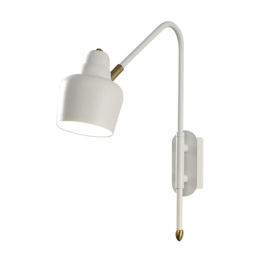 Iron Bowled Wall Mounted Lamp Vintage 1-Light Bedroom Wall Light Sconce in White/Gold with Curved Arm Clearhalo 'Art deco wall lights' 'Cast Iron' 'Glass' 'Industrial wall lights' 'Industrial' 'Middle century wall lights' 'Modern' 'Rustic wall lights' 'Tiffany' 'Traditional wall lights' 'Wall Lamps & Sconces' 'Wall Lights' Lighting' 790959