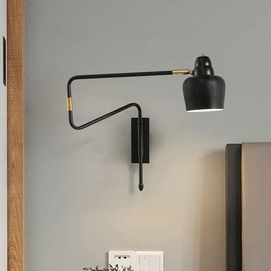 1-Light Angled Arm Wall Lighting Ideas Industrial Black/Gold Metal Wall Sconce with Bowl Shade Black Clearhalo 'Art deco wall lights' 'Cast Iron' 'Glass' 'Industrial wall lights' 'Industrial' 'Middle century wall lights' 'Modern' 'Rustic wall lights' 'Tiffany' 'Traditional wall lights' 'Wall Lamps & Sconces' 'Wall Lights' Lighting' 790965