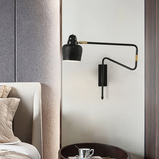 1-Light Angled Arm Wall Lighting Ideas Industrial Black/Gold Metal Wall Sconce with Bowl Shade Clearhalo 'Art deco wall lights' 'Cast Iron' 'Glass' 'Industrial wall lights' 'Industrial' 'Middle century wall lights' 'Modern' 'Rustic wall lights' 'Tiffany' 'Traditional wall lights' 'Wall Lamps & Sconces' 'Wall Lights' Lighting' 790966