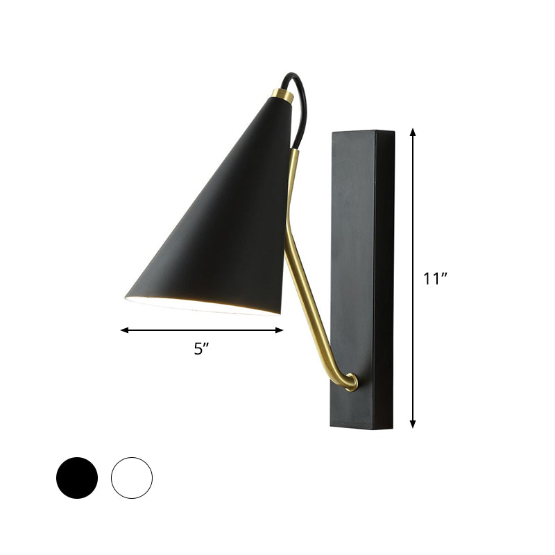 Conical Bedroom Wall Mount Light Loft Iron 1 Head Black/White Finish Wall Lighting Fixture Clearhalo 'Art deco wall lights' 'Cast Iron' 'Glass' 'Industrial wall lights' 'Industrial' 'Middle century wall lights' 'Modern' 'Rustic wall lights' 'Tiffany' 'Traditional wall lights' 'Wall Lamps & Sconces' 'Wall Lights' Lighting' 790984