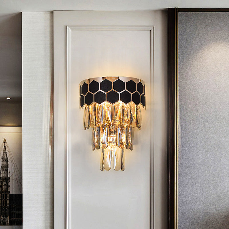 Black 4-Layer Sconce Light Fixture Modernist Beveled Crystal Prism 1 Light Indoor Wall Lamp Clearhalo 'Cast Iron' 'Glass' 'Industrial' 'Modern wall lights' 'Modern' 'Tiffany' 'Traditional wall lights' 'Wall Lamps & Sconces' 'Wall Lights' Lighting' 790990