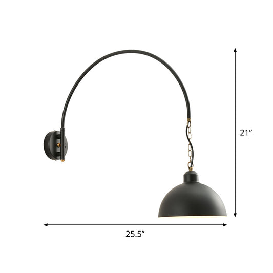1 Bulb Wall Mount Light Fixture Warehouse Dome Metallic Wall Lamp Sconce in Black with Curved Arm Clearhalo 'Art deco wall lights' 'Cast Iron' 'Glass' 'Industrial wall lights' 'Industrial' 'Middle century wall lights' 'Modern' 'Rustic wall lights' 'Tiffany' 'Traditional wall lights' 'Wall Lamps & Sconces' 'Wall Lights' Lighting' 791000