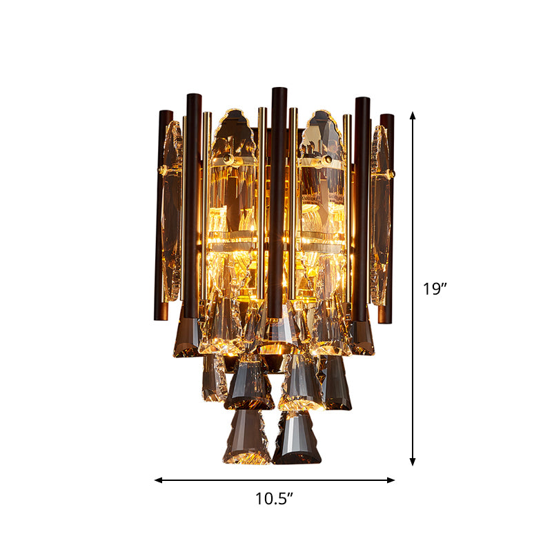 Beveled K9 Crystal Gold Sconce Lighting Panel 2 Heads Modernist Wall Mount Lamp Fixture Clearhalo 'Cast Iron' 'Glass' 'Industrial' 'Modern wall lights' 'Modern' 'Tiffany' 'Traditional wall lights' 'Wall Lamps & Sconces' 'Wall Lights' Lighting' 791004
