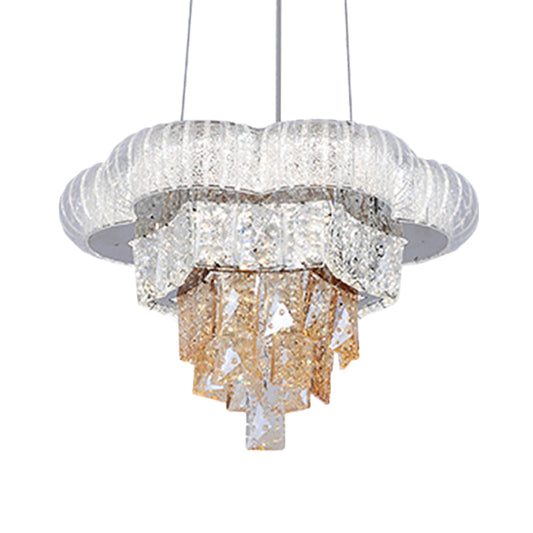 Tiered Flower LED Pendant Chandelier Modernist Chrome Prismatic Crystal Hanging Light Clearhalo 'Ceiling Lights' 'Chandeliers' Lighting' options 791090