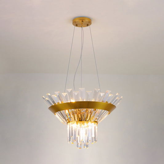 9-Bulb Rectangular-Cut Crystal Chandelier Postmodern Gold Cone Dining Table Suspension Light Clearhalo 'Ceiling Lights' 'Chandeliers' 'Modern Chandeliers' 'Modern' Lighting' 791098