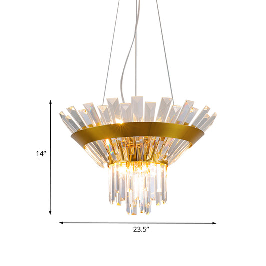 9-Bulb Rectangular-Cut Crystal Chandelier Postmodern Gold Cone Dining Table Suspension Light Clearhalo 'Ceiling Lights' 'Chandeliers' 'Modern Chandeliers' 'Modern' Lighting' 791099