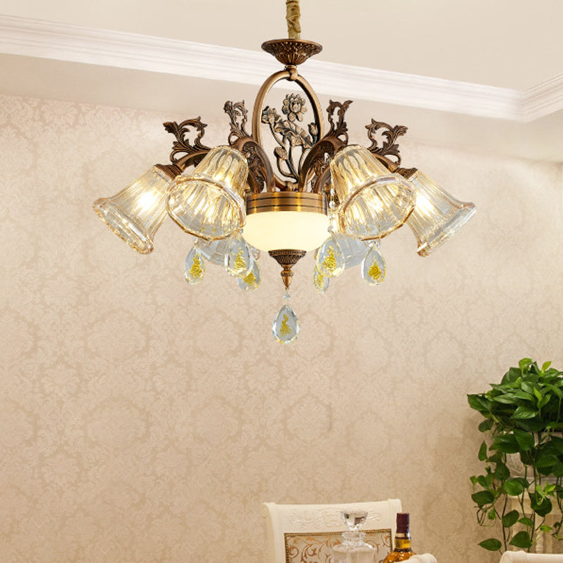 Bell Dining Room Chandelier Traditional Crystal 6/8 Bulbs Bronze Suspended Lighting Fixture Clearhalo 'Ceiling Lights' 'Chandeliers' Lighting' options 791108