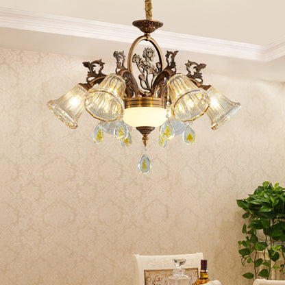 Bell Dining Room Chandelier Traditional Crystal 6/8 Bulbs Bronze Suspended Lighting Fixture 6.0 Bronze Clearhalo 'Ceiling Lights' 'Chandeliers' Lighting' options 791108_42108e58-d62b-4516-913e-154a0b546be6