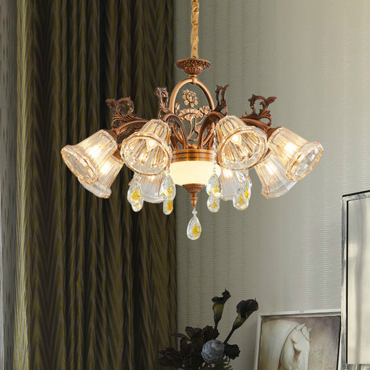 Bell Dining Room Chandelier Traditional Crystal 6/8 Bulbs Bronze Suspended Lighting Fixture Clearhalo 'Ceiling Lights' 'Chandeliers' Lighting' options 791112