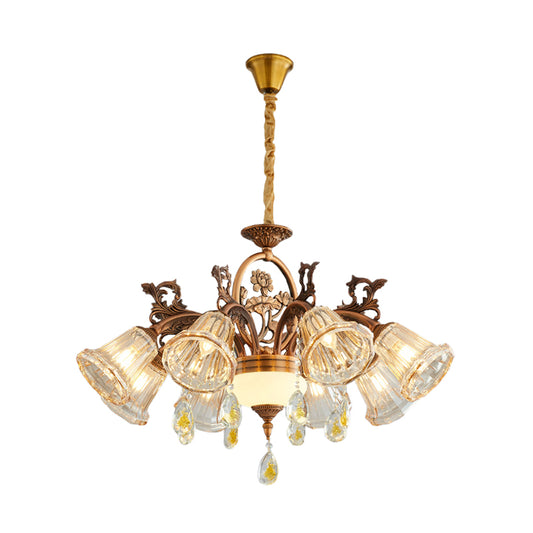 Bell Dining Room Chandelier Traditional Crystal 6/8 Bulbs Bronze Suspended Lighting Fixture Clearhalo 'Ceiling Lights' 'Chandeliers' Lighting' options 791114