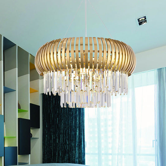 8-Light Crystal Icicle Chandelier Mid Century Gold Tiered Suspension Pendant Light Clearhalo 'Ceiling Lights' 'Chandeliers' Lighting' options 791126