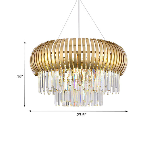 8-Light Crystal Icicle Chandelier Mid Century Gold Tiered Suspension Pendant Light Clearhalo 'Ceiling Lights' 'Chandeliers' Lighting' options 791129