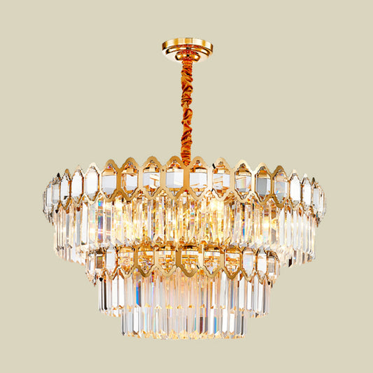 Tiered Tapered Crystal Chandelier Lamp Modern 8-Bulb Dining Table Ceiling Pendant in Gold Clearhalo 'Ceiling Lights' 'Chandeliers' Lighting' options 791132