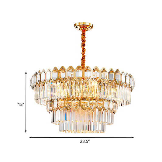 Tiered Tapered Crystal Chandelier Lamp Modern 8-Bulb Dining Table Ceiling Pendant in Gold Clearhalo 'Ceiling Lights' 'Chandeliers' Lighting' options 791133
