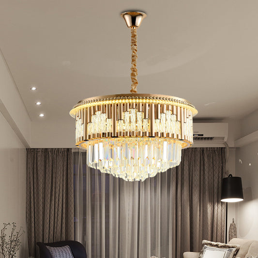 LED Hanging Chandelier Modern Style Layered Crystal Rod Pendant Lighting in Gold for Bedroom Clearhalo 'Ceiling Lights' 'Chandeliers' Lighting' options 791135