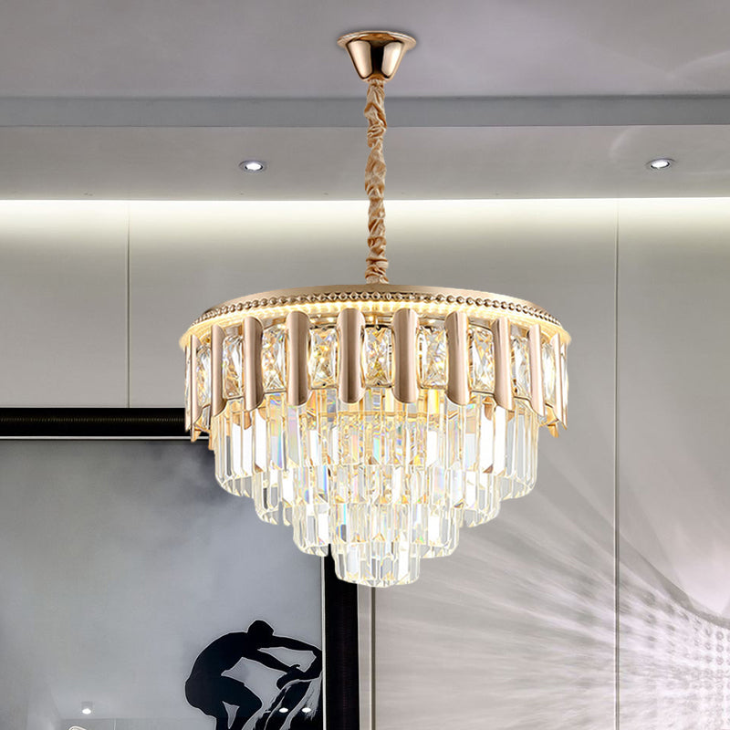Crystal 5-Tier Round Chandelier Modernism Dining Room LED Ceiling Pendant Light in Gold Clearhalo 'Ceiling Lights' 'Chandeliers' Lighting' options 791142