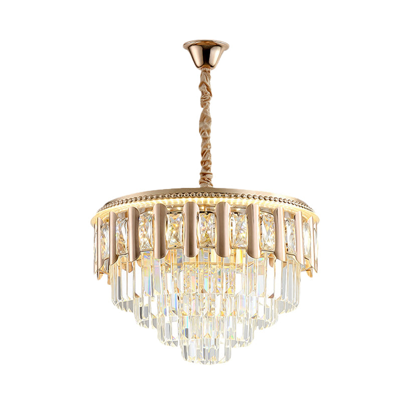 Crystal 5-Tier Round Chandelier Modernism Dining Room LED Ceiling Pendant Light in Gold Clearhalo 'Ceiling Lights' 'Chandeliers' Lighting' options 791143