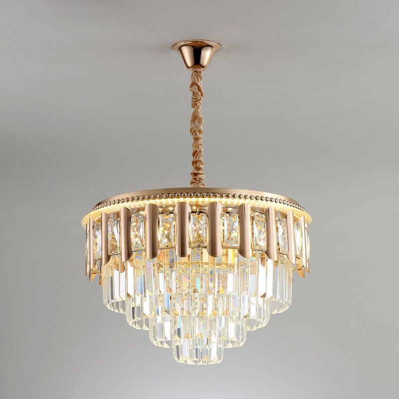 Crystal 5-Tier Round Chandelier Modernism Dining Room LED Ceiling Pendant Light in Gold Clearhalo 'Ceiling Lights' 'Chandeliers' Lighting' options 791144