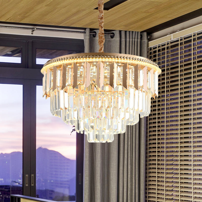 Crystal 5-Tier Round Chandelier Modernism Dining Room LED Ceiling Pendant Light in Gold Clearhalo 'Ceiling Lights' 'Chandeliers' Lighting' options 791146