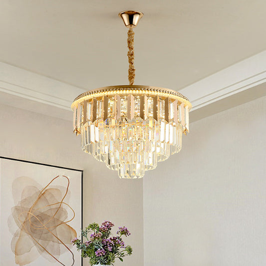 Crystal 5-Tier Round Chandelier Modernism Dining Room LED Ceiling Pendant Light in Gold Clearhalo 'Ceiling Lights' 'Chandeliers' Lighting' options 791147