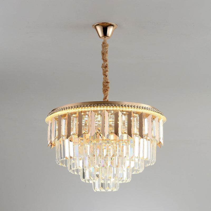 Crystal 5-Tier Round Chandelier Modernism Dining Room LED Ceiling Pendant Light in Gold Clearhalo 'Ceiling Lights' 'Chandeliers' Lighting' options 791149